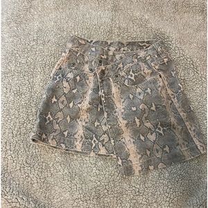 Ksubi Asymmetrical wrap-style, snakeskin print, non stretch denim miniskirt